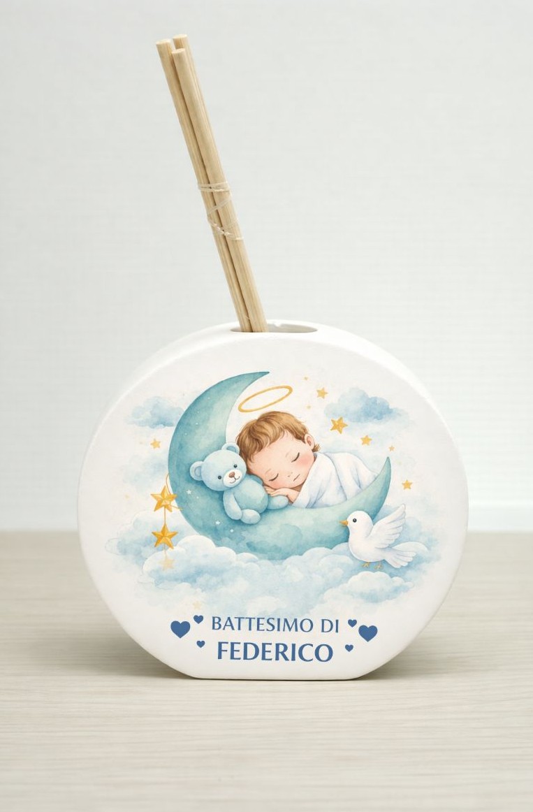 Bomboniera Battesimo Personalizzata con Scatola e Confetti – Bimbo sulla Luna con Orsetto